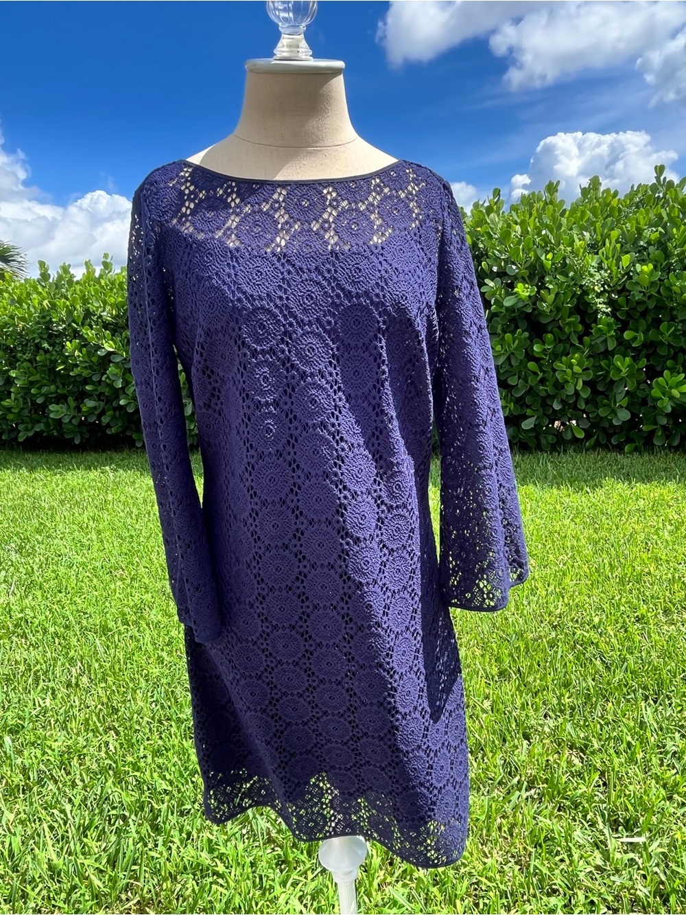 Lilly - Women's Navy Crochet Lace Shift Top Lilly Pulitzer M
